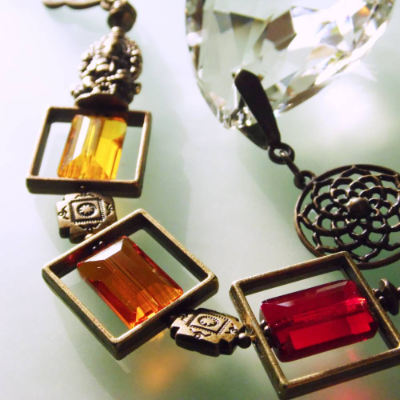 Sonnenfänger Ganesha Feuerfarben Bronze Kristall Rot Orange Gelb SF-AB-10