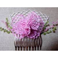 Haarschmuck rosa Blüte Haarkämmchen Haarkrönchen Hochzeit geklöppelt Handarbeit Brautschmuck Bild 1