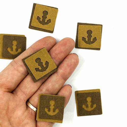 SapPap Label Deluxe, Aufnäher zweifarbig, Anker, 6 Stück, hellbraun und dunkelbraun