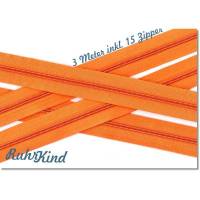 3m Endlosreißverschluss 3mm +15 Zipper Orange Bild 1