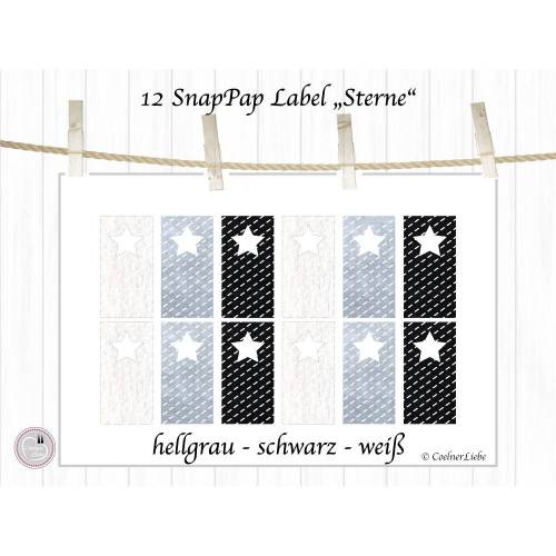 12 Aufnäher und Labels aus SnapPap, schwarz, weiß und grau