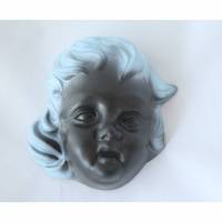 Wandmaske aus Keramik mit blauen Haaren Vintage Bild 1