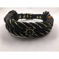 Hundehalsband, schwarz, gold, sehr edel, verstellbar mit Leder und Schnalle Bild 1