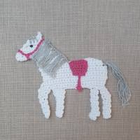 weisse Pferde Applikation mit Sattel in Wunschfarbe, Aufnäher Pony für Schultüte Bild 1