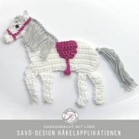 weisse Pferde Applikation mit Sattel in Wunschfarbe, Aufnäher Pony für Schultüte Bild 2