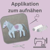 weisse Pferde Applikation mit Sattel in Wunschfarbe, Aufnäher Pony für Schultüte Bild 3