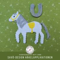 weisse Pferde Applikation mit Sattel in Wunschfarbe, Aufnäher Pony für Schultüte Bild 8