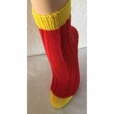 Größe 35/36, rot/gelb, Handgestrickt,Socken, Kinder, Strümpfe,Wollsocken,Handarbeit,Gr.35/36