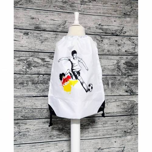 Sportbeutel bedruckt mit Fußballer, Zugbeutel, Rucksack mit Text