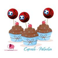 24 Cupcake Deko Aufkleber | Fußball - rot Bild 1