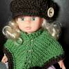 Puppenset Poncho in Grün und Mütze in Dunkelbraun für ein schlankes Puppenkind von 22- 30 cm Größe, gestrickt und gehäkelt aus hochwertiger Wolle Bild 10