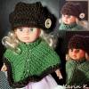 Puppenset Poncho in Grün und Mütze in Dunkelbraun für ein schlankes Puppenkind von 22- 30 cm Größe, gestrickt und gehäkelt aus hochwertiger Wolle Bild 4