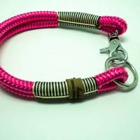 Hundehalsband pink, schwarz, creme, mit Karabiner und Ring Bild 1