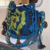 Häkeltasche Umhängetasche Boho- Style Hippie- Look Petrol Limone Rehbraun crochet bag 28 cm Durchmesser Bild 2