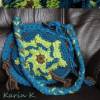 Häkeltasche Umhängetasche Boho- Style Hippie- Look Petrol Limone Rehbraun crochet bag 28 cm Durchmesser Bild 7