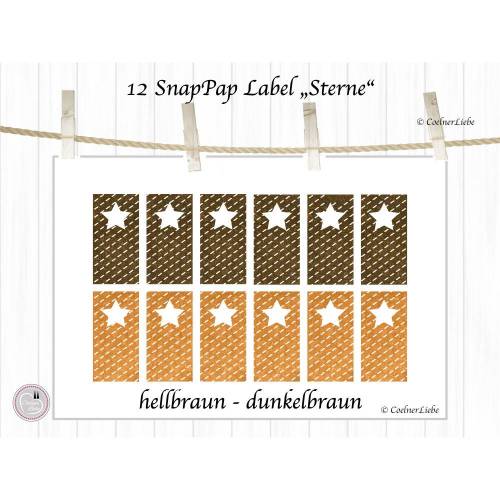 12 Aufnäher und Labels aus SnapPap, hellbraun und dunkelbraun