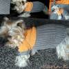 Hundepulli Hunde- Pullover Lachsorange Taupe Colorblocking gestrickt für einen kleinen Hund Kuschelwolle Lana Grossa Bild 3