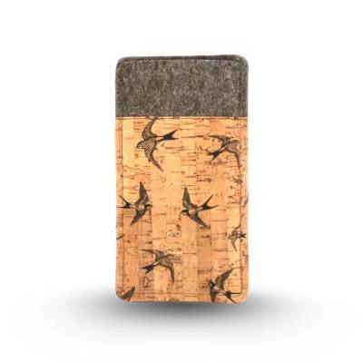 Handytasche aus Filz und Kork mit Schwalben – Maßanfertigung, Unikat & handgemacht