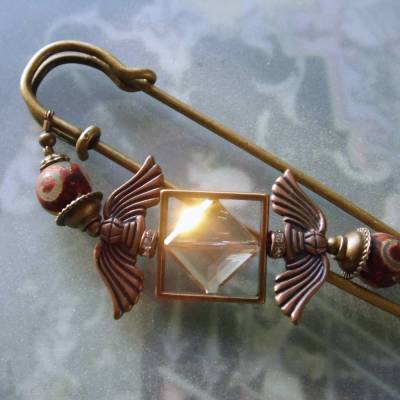 Dzi Achat Bronze Tuchnadel 10cm Champagner Kristall N10-AB-34