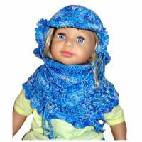 Sommer- Kurzponcho bzw. Rock mit Sonnenhut für ein Kleinkind Blau Hellblau Dunkelblau 100 % Baumwolle Bild 1