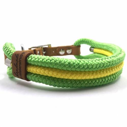 Hundehalsband, apfelgrün, sonnengelb, verstellbar 35-40 cm Tau mit Leder