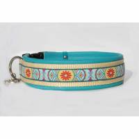 Hundehalsband »Eastwind« türkis mit echtem Leder unterlegt aus der Halsbandmanufaktur von dogs & paw Bild 1
