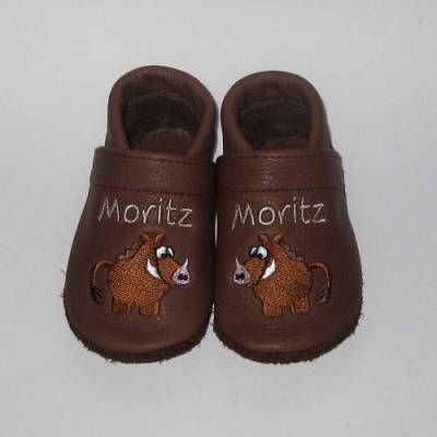 TinyToes Lederpuschen/Krabbelschuhe Wildschwein
