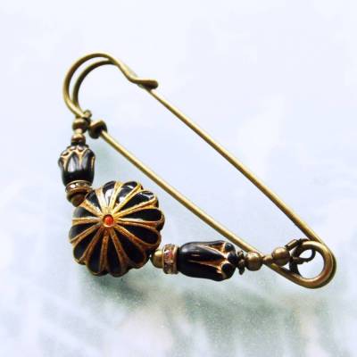 Kiltnadel schwarz gold Vintage Cloisonne N-7-AB-28