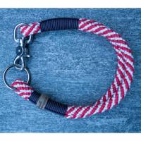 Hundehalsband, rot, weiß, blau, tan, mit Karabiner und Ring Bild 1