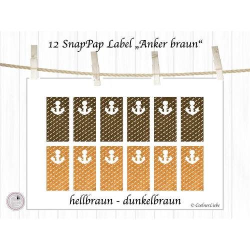 12 Aufnäher und Labels aus SnapPap, hellbraun und dunkelbraun