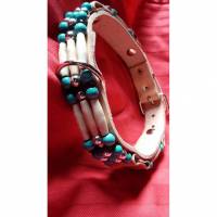 Hundehalsband naturfarbend, mit Howlith-Perlen im indianischem Stil (HH 12) Bild 1