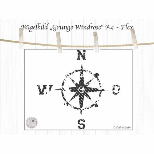 maritimes Bügelbild Windrose, Grunge Look, Shabby