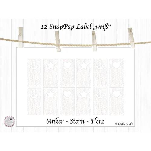 12 Aufnäher und Labels aus SnapPap, weiß