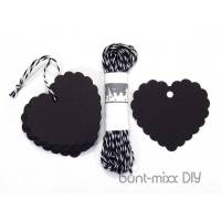 Geschenkanhänger schwarz Herz, 25 Stück, 5 m twine schwarz-weiß, Adventskalender DIY basteln, Geschenk verpacken, black heart tags Bild 1