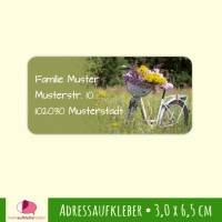 24 Adressaufkleber | Fahrrad mit Blumenstrauß - eckig 3,0 x 6,5 cm Bild 1