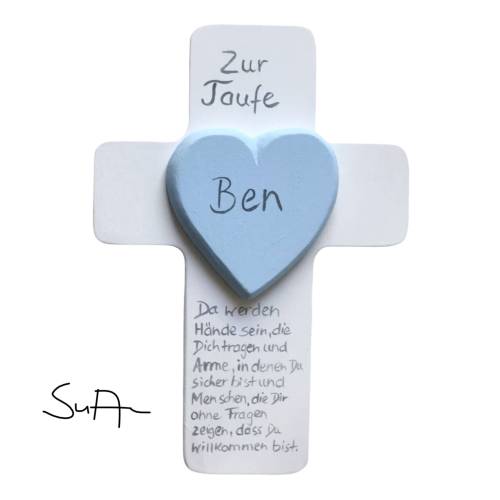 Taufkreuz Holzkreuz Kinderkreuz  Herz 3-D zur Taufe/Geburt/Kommunion