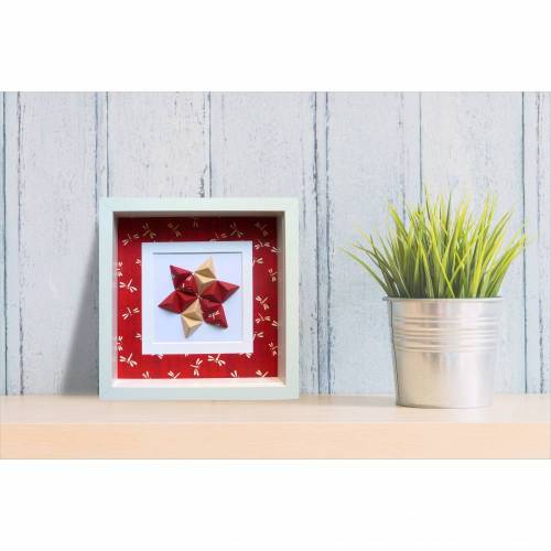 Libellen auf Rot // 3D-Bild aus Origami im Objektrahmen