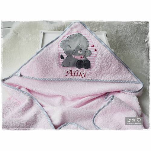 Kapuzenhandtuch rosa mit Elefant und Wunschname