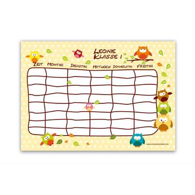 A4 Stundenplan | Kleine Eulen - gelb - personalisierbar, optional wiederbeschreibbar
