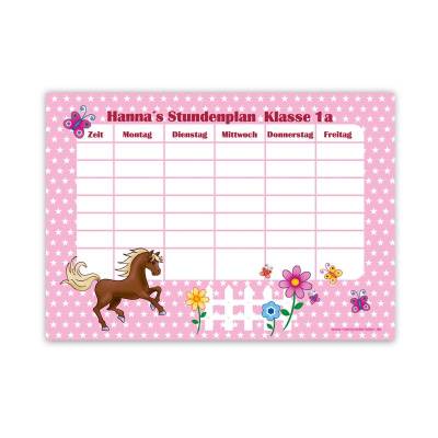 A4 Stundenplan | Pferde Sternchen - rosa - personalisierbar, optional wiederbeschreibbar