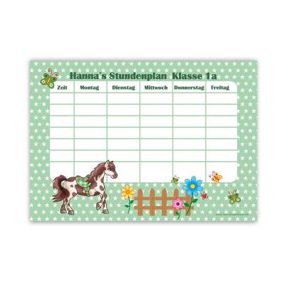 A4 Stundenplan | Pferde Sternchen - grün - personalisierbar, optional wiederbeschreibbar