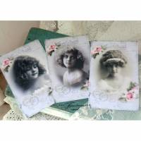 Postkarten / Grußkarten Set mit tollen Damen-Vintage Motiven & romantischen Rosen Bild 1