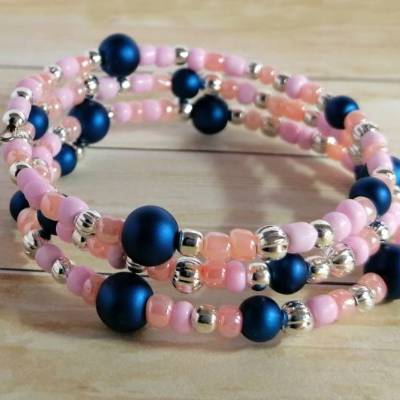 Wickelarmband, rosa-nachtblau, Spiralarmband, Armband, Armreif, Armband zum Wickeln, ohne Verschluss, Memory Wire