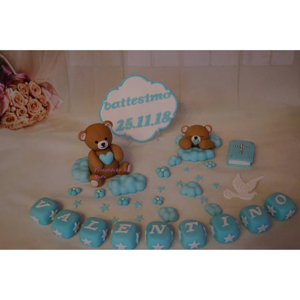 Teddybär Set Baby Zuckerfigur Zuckerdekor Tortendekoration Fondant  Geburtstag 
