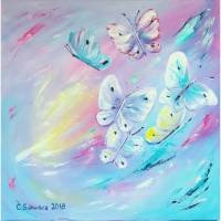 Acrylgemälde "Butterflies Abstract" -  Kunst Leinwand Bild Gemalt Acryl Original  60cmx60cm Bild 1