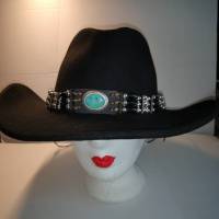 Hutband, oder als Choker zu tragen, mit türkisfarbenem Cabochon und schwarzen Hornpipes (HB 07) Bild 1