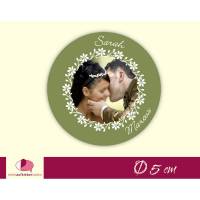 Hochzeitsaufkleber | Blumenkranz Ornamente - personalisierbar mit eigenem Foto Bild 1