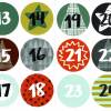Adventskalenderzahlen 1-24, Sticker, Aufkleber, 4 cm Durchmesser, grün braun bunt, retro style Bild 3