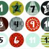 Adventskalenderzahlen 1-24, Sticker, Aufkleber, 4 cm Durchmesser, grün braun bunt, retro style Bild 4