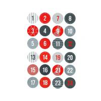 Adventskalenderzahlen 1-24, Sticker, Aufkleber, 4 cm Durchmesser, grau rot schwarz, Zahlen Sticker 40mm Bild 1